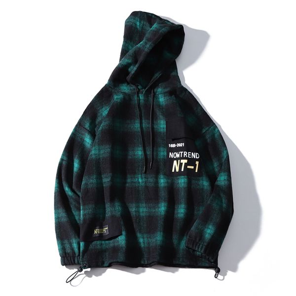 

plegie mens hoodies patchwork plaid hooded pullover 2019 autumn hi-street vintage cotton hip hop streetwear loose hoodies, Black