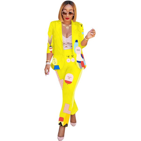 

cartoon pant suits for women cardigan notched collar blazer set pencil pants 2 pieces set work wear business suits costume femme, White;black