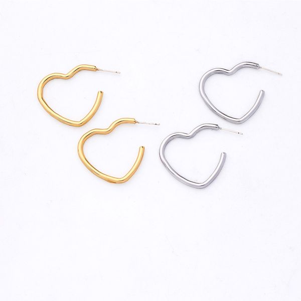 

minimalism hollowed heart hoop earrings gold color circle initial earrings for women fashion jewelry, Golden;silver