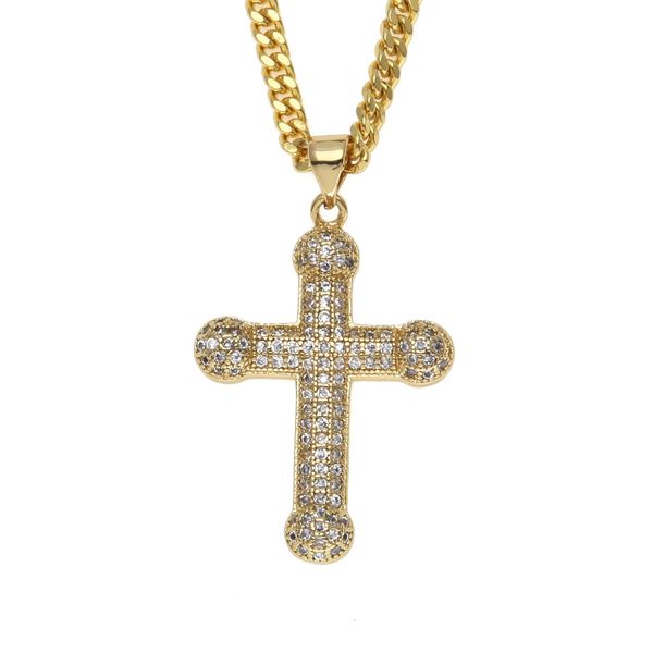 

hip hop aaa cz stone paved bling ice out gold cross pendants necklace for men rapper jewelry 24" cuban chain, Silver