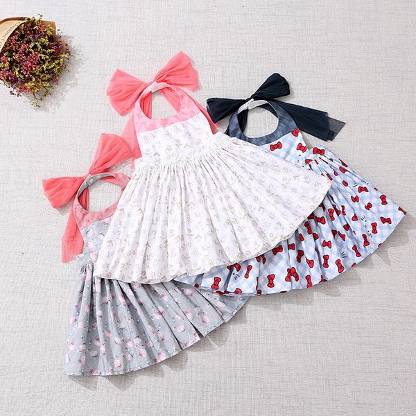 

retail 2019 children waterproof apron dress girls bow stripe flamingo ventilate princess cute coverall dress 0-3y e098, Red;yellow
