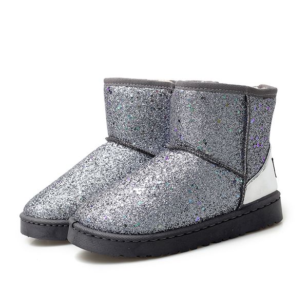 

snow boots women nubuck solid girl ankle boots black comfortable warm female rubbers silver purple flat with shoes