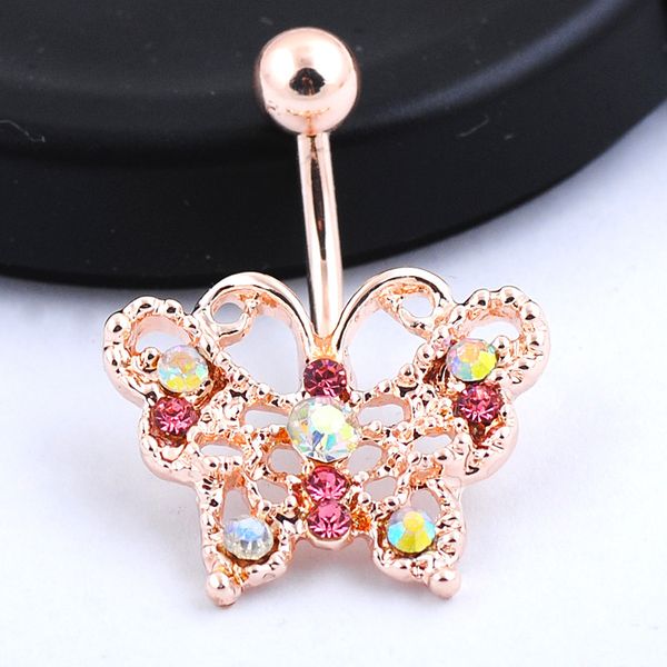 

cute butterfly zircon crystal body jewelry piercings stainless steel rhinestone navel & bell button piercing rings for women gift, Silver