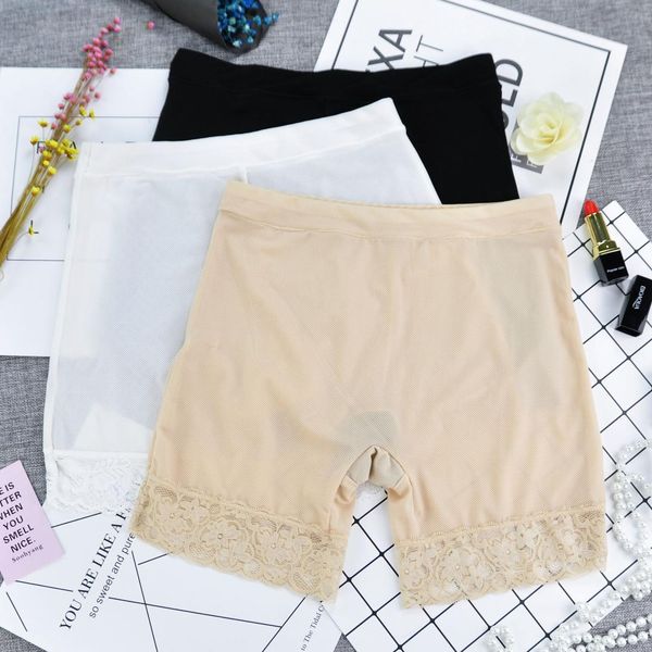 

new fashion mesh perspective safety pants anti-light safety pants lace three-thirds female mid-waist hip lady girls, Black;pink