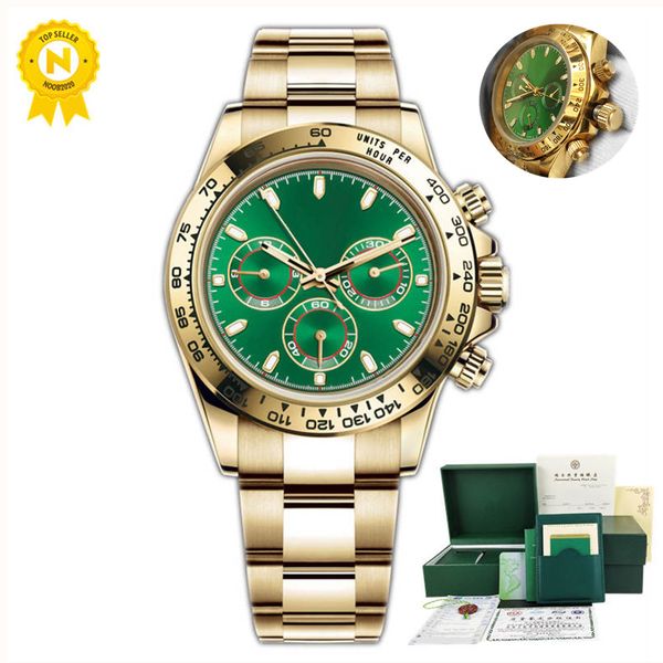 

luxury mens watch automatic mechanical 316 stainless steel case no chronograph mineral glass mirror green lite gold folding buckle strap, Slivery;brown