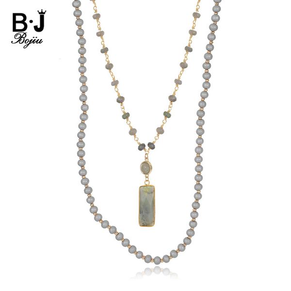 

bojiu fashion square long pendant necklace round grey crystal necklace women silver grey wood beads necklace in jewelry nks193