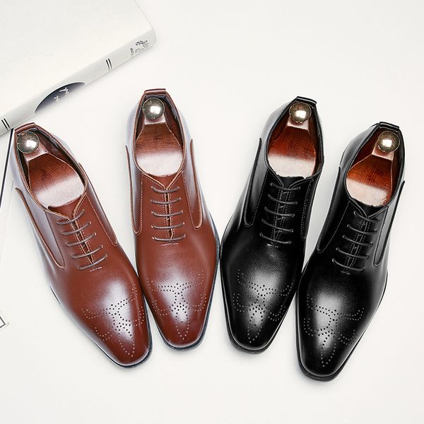 

office man party dress shoes men casual leather shoes fashion lace-up flat loafers large size 41-46, Black