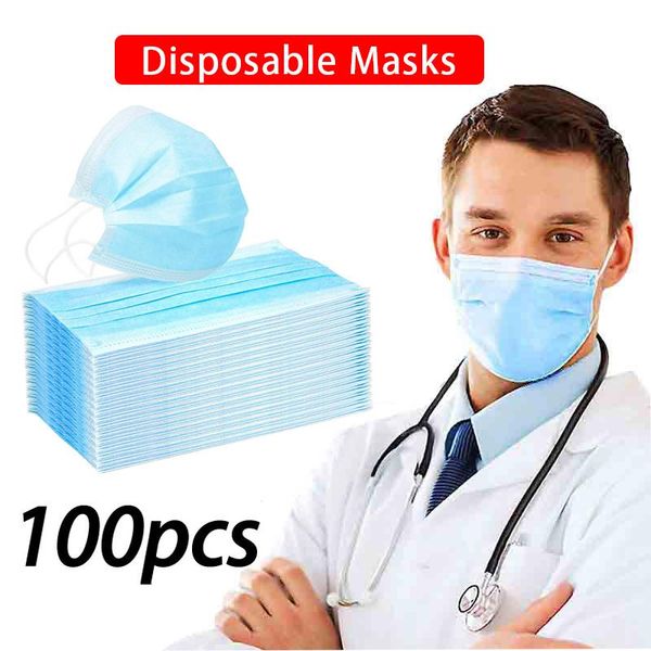 

usa [in stock] 100pcs blue mask soft earloops face masks disposable 3-ply mouth cover for protection care