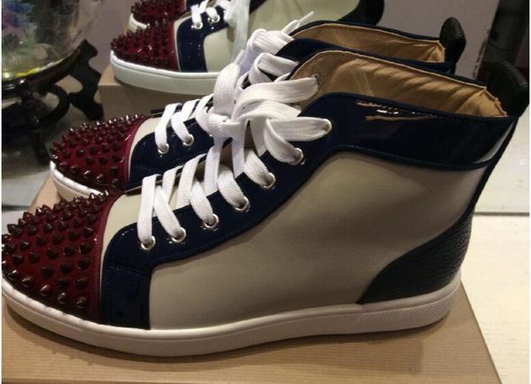 

размер eur36-47 дизайнерская обувь high cut red bottom spike sedue теленок sneaker luxury party свадебная обувь кроссовки кожа повседневная, Black