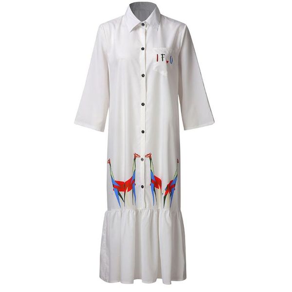 

casual dresses women summer white dress stand giraffe print button party loose half lady 2021 vestidos de verano #t2g, Black;gray