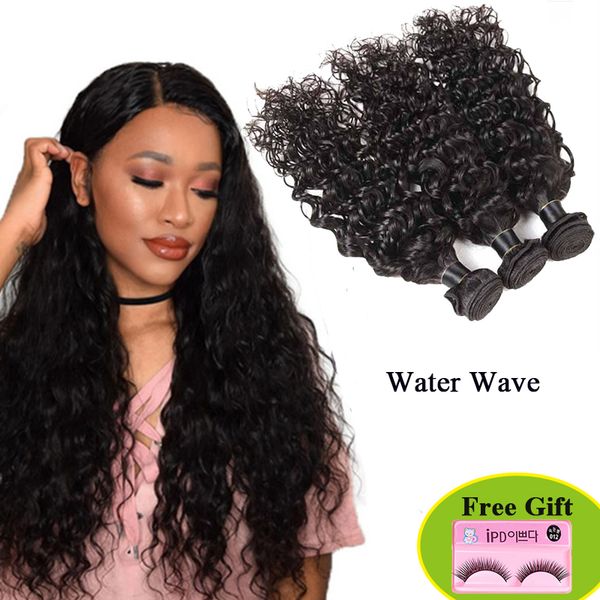 

8а бразильская волна воды человеческий ткет волос волна воды weave волос уток волна воды remy индейца человеческих волос пучки extensions по, Black