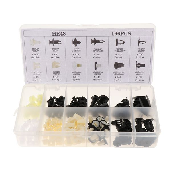 

166 pcs car retainer clips & plastic fasteners kit - 12 most popular sizes auto push pin rivets set -door trim panel clips