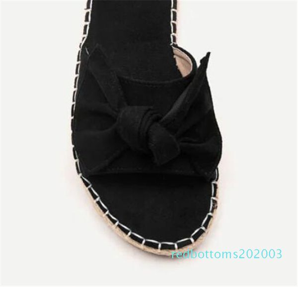 

women's slippers summer open toe shoes woman stripe bow flat sandals ladies outdoor casual beach slides slip-on female plus size r03, Black