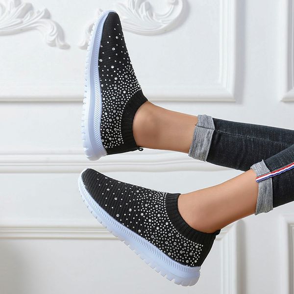 

crystal women sock sneakers glitter running shoes breathable flat walking shoes bling lady sequins zapatillas mujer 35-43