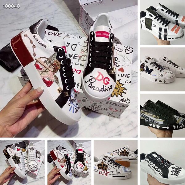 

high grade 2019 european station autumn new leather white shoes women's printing casual tide shoes women's fashion wild women&#039, Black