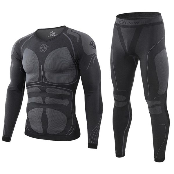 

winter keep warm underwear men outdoor camping hiking shirt pants sets sports riding cycling training fitness running suits male, Gray;blue