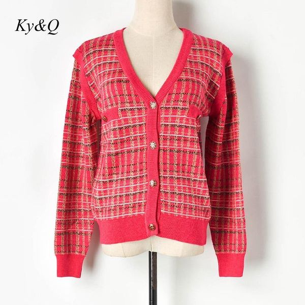 

brand design vintage 2020 spring new plaid ruffles patchwork cardigan v-neck long-sleeved woemen elegant sweater clothes, White
