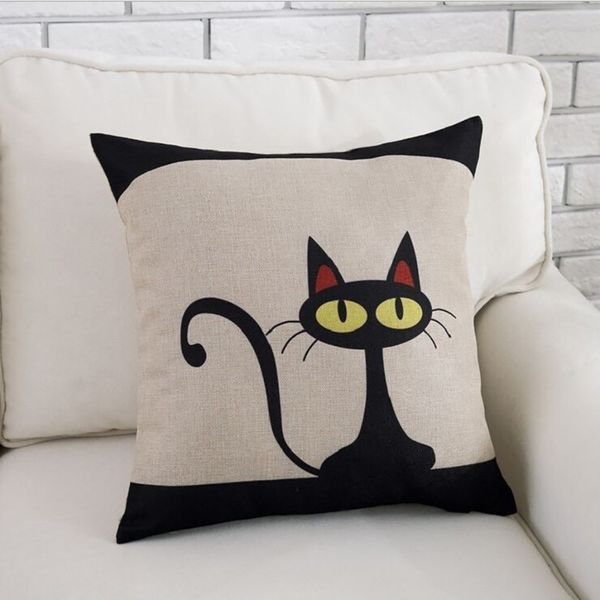 

cushion cover cotton linen pillowcase cute black cat pillow covers home sofa cojines decorativos para sof decorative pillows