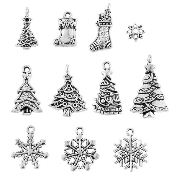 

urijk 24/44/50pcs christmas hanging silver tone charm pendants xmas tree stocking snowflake ornament new year decoration navidad