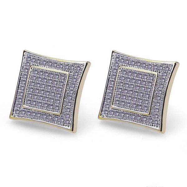 

wholesale-luxury zirconia earrings for mens brand design fashion hiphop jewelry full diamond cz ear studs party accessories, Silver