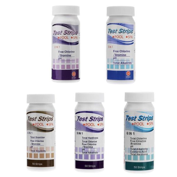 

50pcs/set swimming pool tub spa test strips for chlorine ph alkalinity cyanuric acid hardness test paper tool