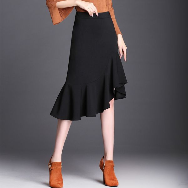 

new autumn winter wrap hip black irregular skirt women ruffles fishtail pure high waist plus size m l xl2xl 3xl 4xl
