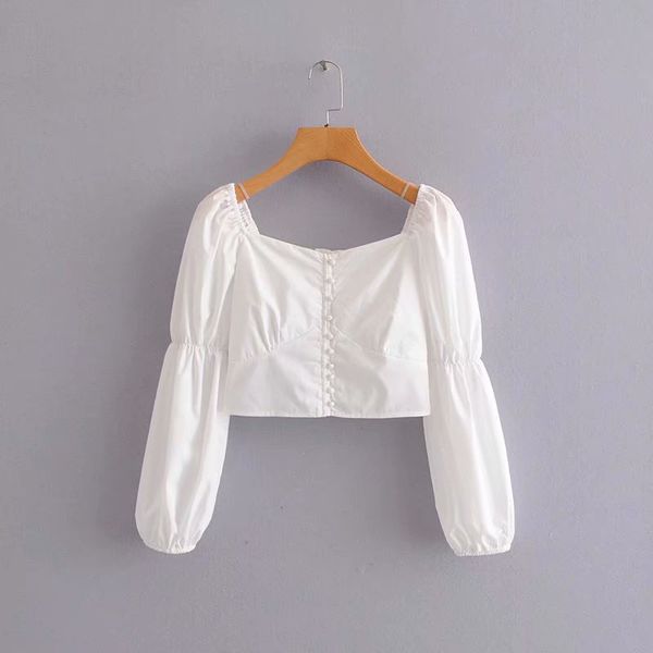 

new women high street square collar puff sleeve short blouse shirts women back elastic buttons blusas chic chemise ls6063, White