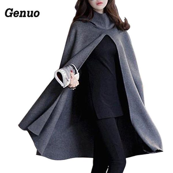 

women hooded cloak coat bat sleeve long poncho cape coat genuo 2018 woolen blend shawl plus size irregular ponchoes capes, Black