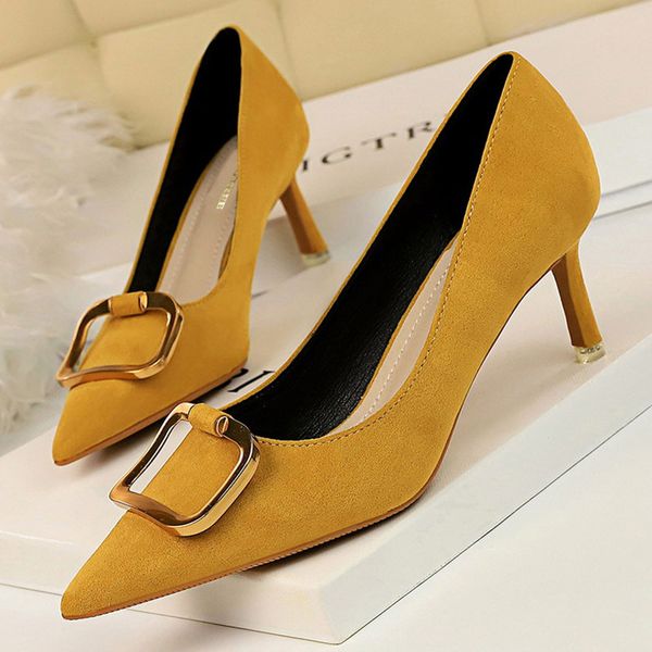 

bigtree shoes kitten heels metal button women pumps suede women shoes high heels office women heels ladies shoes ing, Black