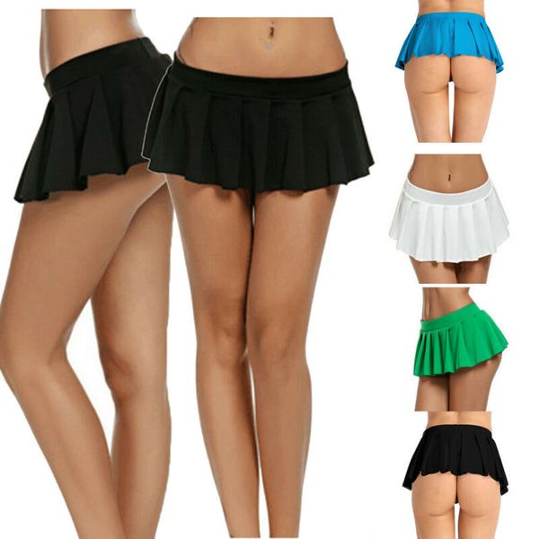

solid fashion 2020 women tennis high waist plain skater flare pleated short mini skirts, Black