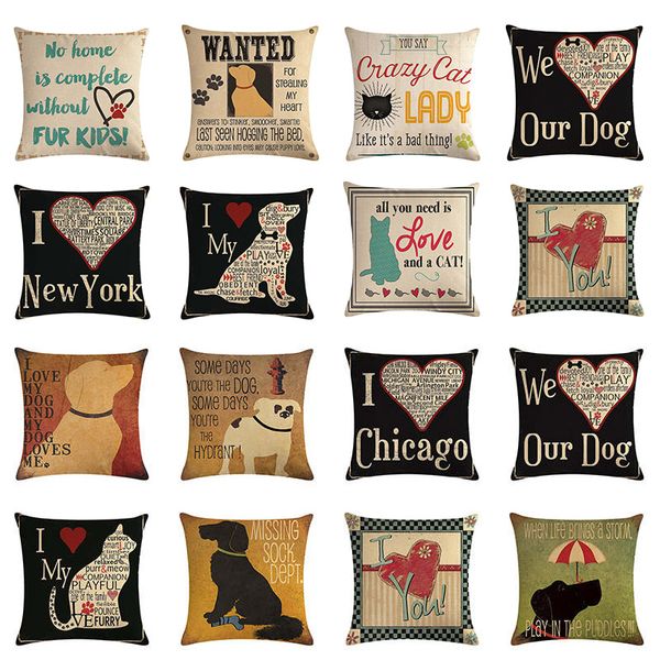 

cute cushion cover cotton linen i love my dog decorative cushions for sofa home decoration cat pillow case 45*45cm
