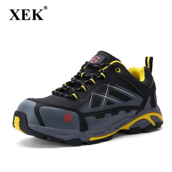 

xek leisure safety site for labor insurance shoes men's steel toe caps anti-smashing boot summer breathable lightweight wyq35, Black