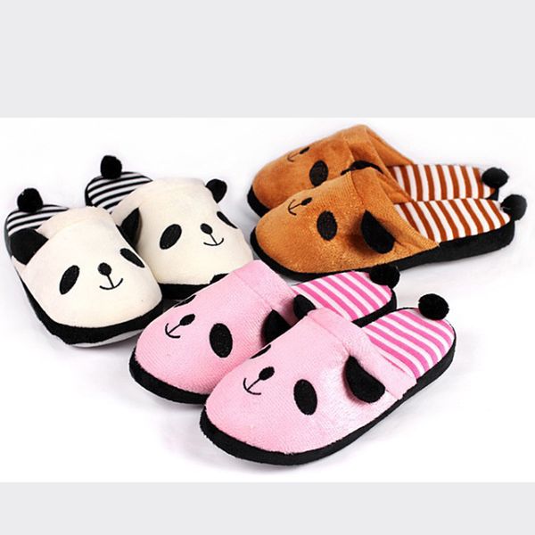

women warm slippers lovely cartoon panda home floor soft stripe slippers winter spring female shoes d6#, Black