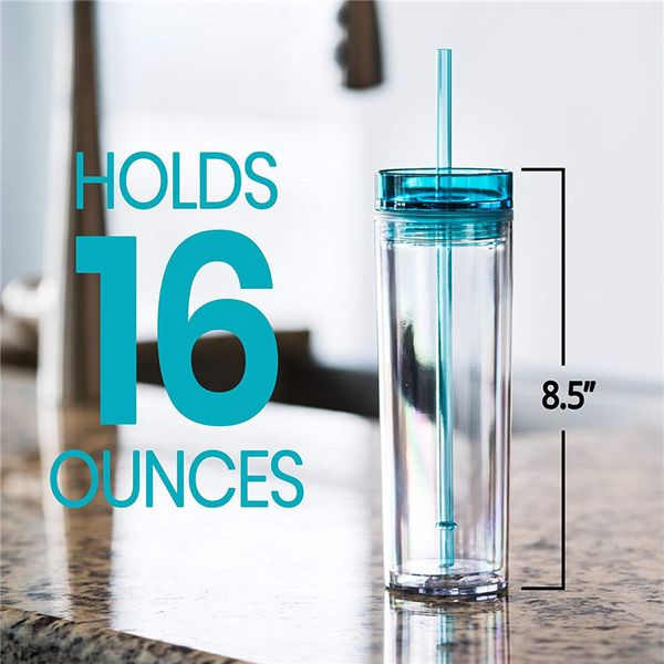 

16oz 480ml двойной стены акриловой тощий высокий tumbler бутылку с прозрачной пластиковой соломы питьевой чашки