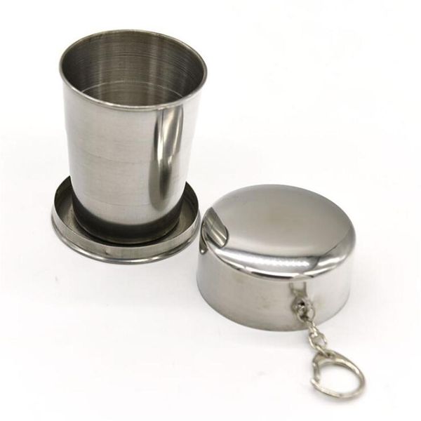 

hobbylane 140ml folding cup outdoor travel stainless steel portable retractable metal wine cup mini glass folded mug