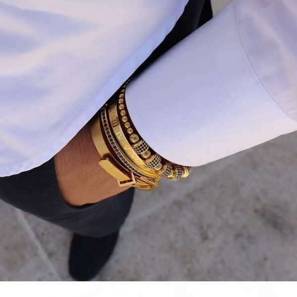 

f 4шт набор горячие мужчины титана стали римская цифра браслет подкова пряжки браслеты pulseira bileklik роскошные ювелирные изделия ручной, Golden;silver