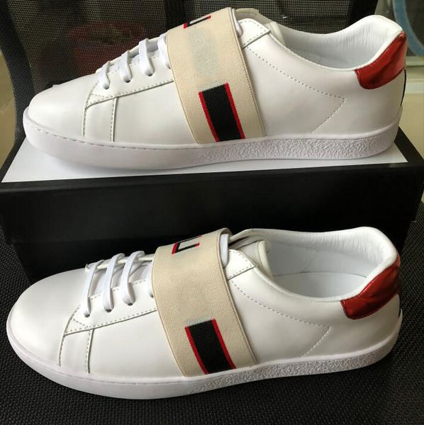 

New luxury Brand mens women ace sneaker with brown elasticity stripes top quality luxury designer shoes white black size 35-45