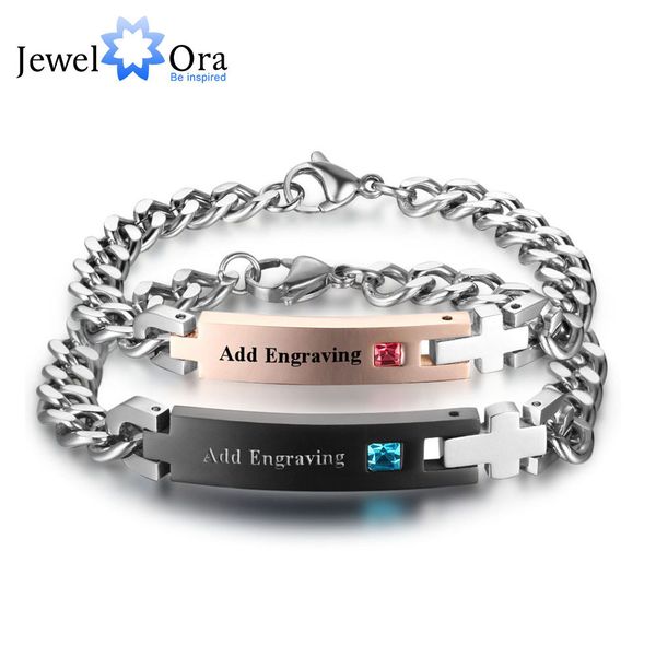 

personalized birthstone engrave name bracelet lovers' bracelets & bangles gift for couple his queen her king (jewelora ba101977, Golden;silver
