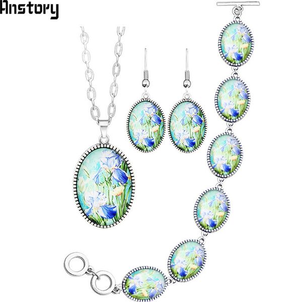 cute daffodil flower necklace earrings bracelet jewelry set antique silver plated fashion jewelry ts398