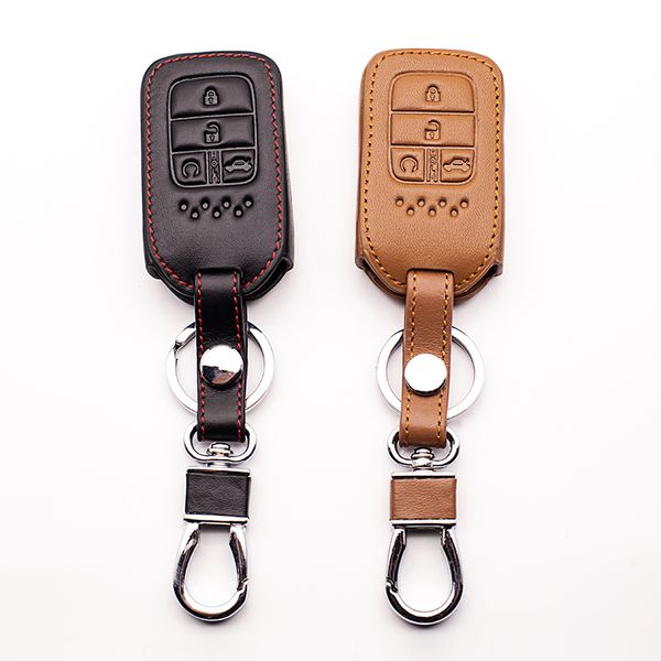 

leather car key case fob hood fit for 2015 2016 2017 civic crv crad v accord pilot shell protector 4 buttons