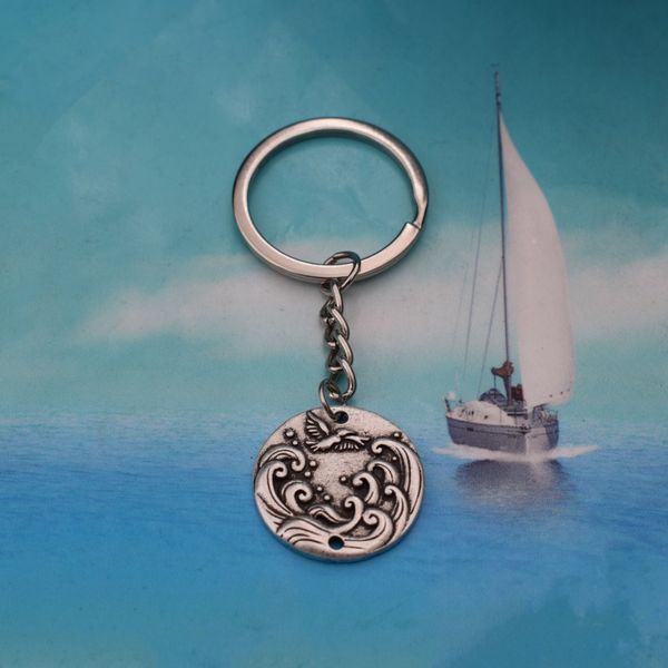 

12pcs sea wave seagull keychain vintage ocean beach surf spiral vocation jewelry, Silver