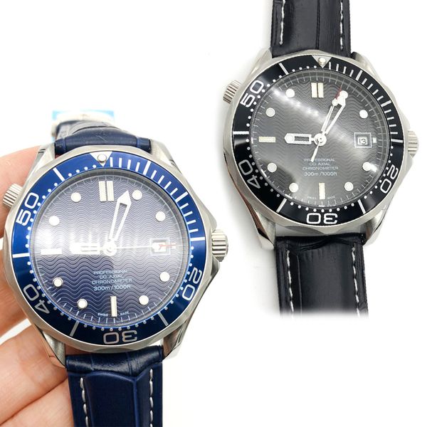 

A+++ Luxury Mens Professional 300m Black/Blue Dial Sapphire Automatic Watch 38mm Men's Watches Leather Strap