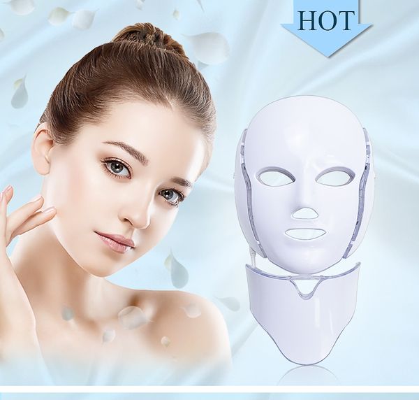 

7 colorsled facial mask beauty mask skin rejuvenation light pn mask with neck acne therapy wrinkle skin tighten tool