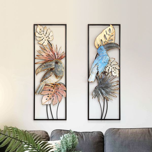 

modern creative wrought iron wall hanging 3d flower bird shape wall mural decoration home background animal ornament crafts