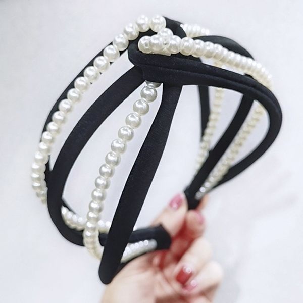 

retro women pearl bead knot turban hairband elastic headband hair accessories for girls no slip stay on knotted head hair band, Silver