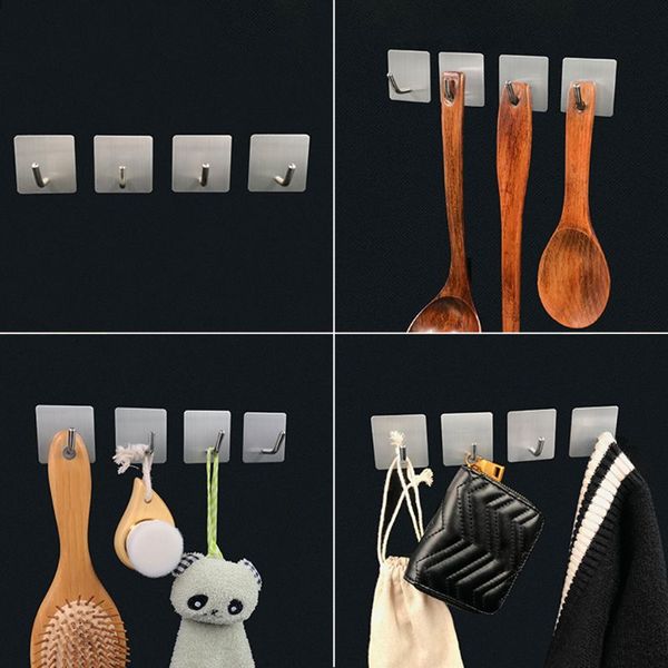 

self adhesive hook stainless steel heavy duty stick on wall towel hanger organizer for kitchen bathroom office closet