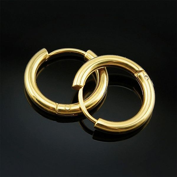 

2019 trendy stainless steel circle earrings 8/10/12/14mm lovers earrings for women and men hip hop fashion hoop, Golden