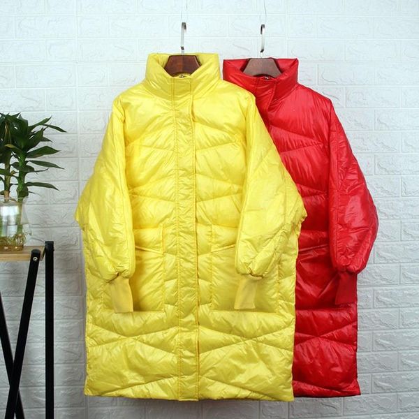 

new women's winter down long jacket fashion jacket thick warm coats casual stand collar zipper solid soft parkas, Black
