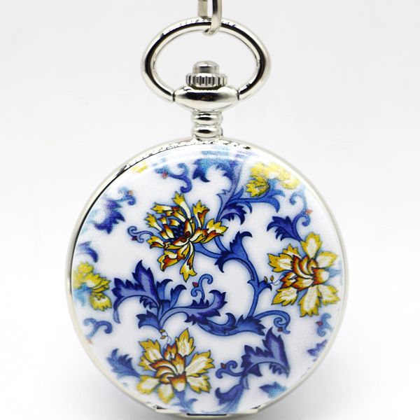 

fashion steampunk flower pattern mechanical pocket watch roman number dial pendant chain men women's gift, Slivery;golden