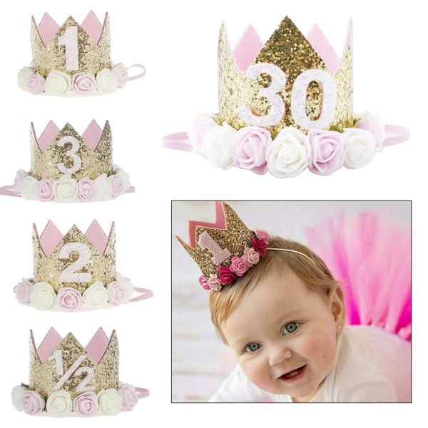

baby girl birthday party hats kids 1 2 3 years birthday princess crown number baby cap party decorations kids favors headband